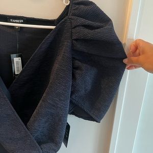 New with Tags. Express Navy Blue V Neck Poof Short Sleeve Bodysuit in XSP